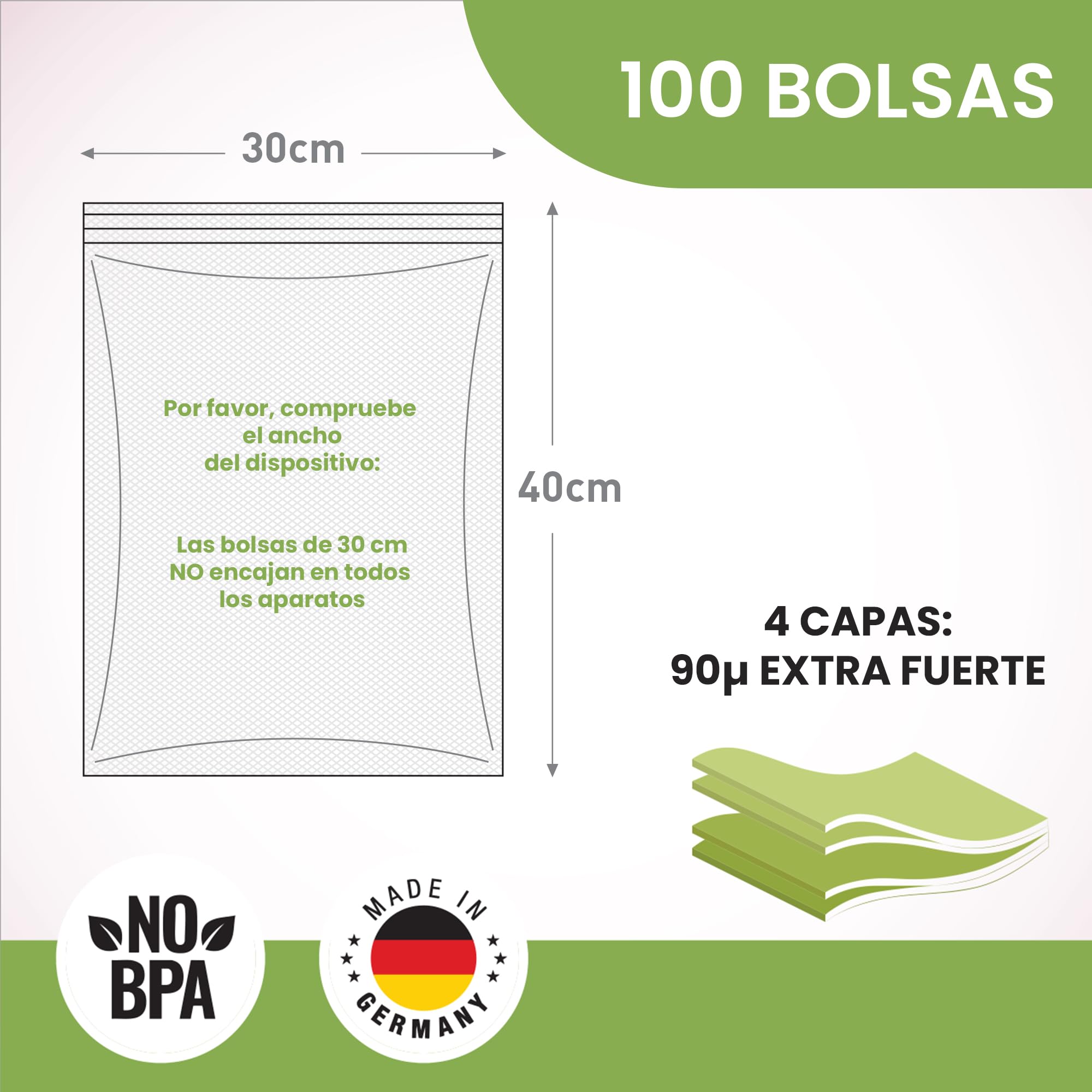 culivac Bolsas Vacio Alimentos – Original, 30x40cm, 100x | Bolsas Envasar al Vacio Alimentos, Bolsas Vacio Comida para Sous Vide, Conservación y Congelación, sin BPA