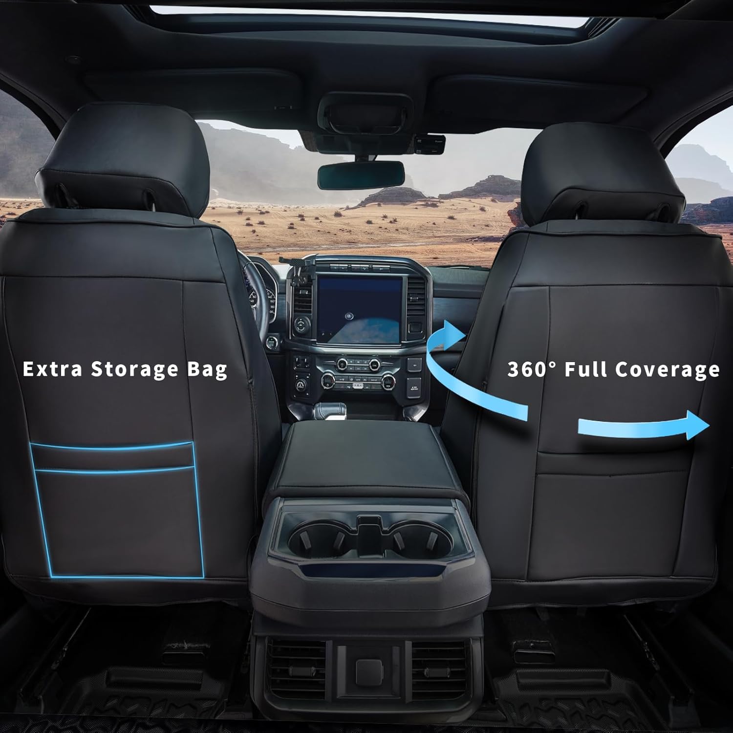 CoverCenter® for Ford F150 Seat Covers 2026 2025 2024 2023 2022 2021 2020 2019 2018-2015, Custom-Fit Full Set Carbon Fiber Seat Cover for 2015-2026 F150 XL/XLT Leather Car Trucks Accessories