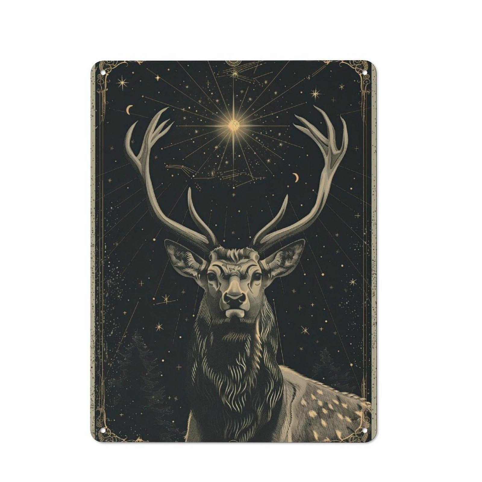 Junmoney Starlit Deer Retro Metal Wall Sign 40X30cm With For Workshop Wall, For Vintage Wall Decor Fans, For Garage And Workshop Walls