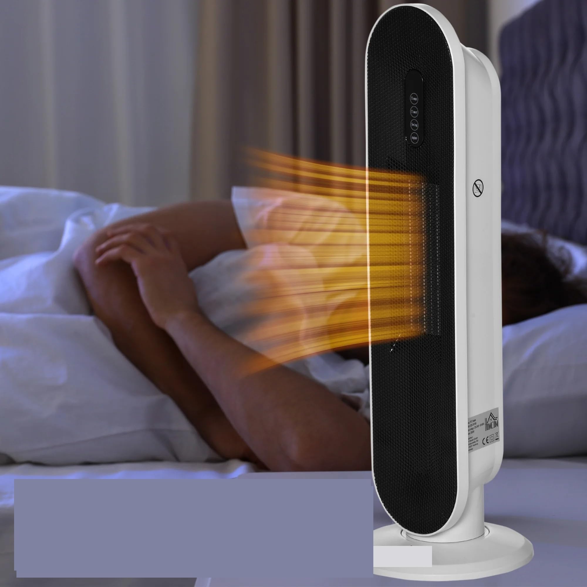 Calentador cerámico de torre con termostato programable de 24 horas, control remoto y antivuelco. Para dormitorio en casa