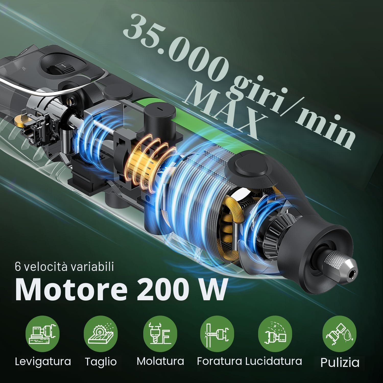 Ginour Strumento Multifunzione 200W Utensile Rotante Kit 135 Accessori 6 Velocità Variabile 8000-35000RPM Utensili Multifunzione con Mandrino Senza Chiave