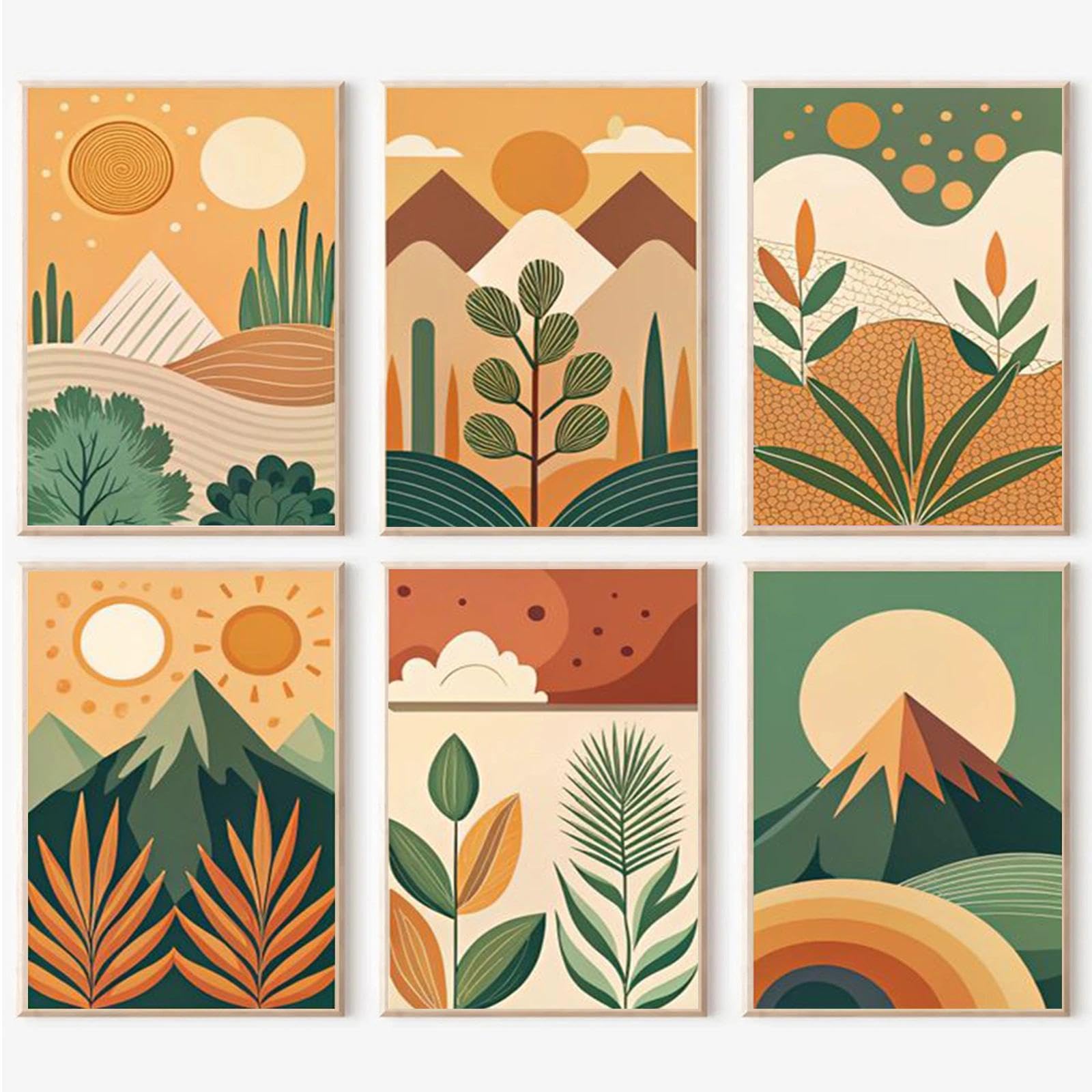 JATOK Malen nach Zahlen Erwachsene, 6er-Set, Boho-Naturmotive, 20 x 30 cm | 6 einzeln ausgestattete Malsets mit Leinwand, Acrylfarben und Pinseln; kleine Projekte für Anfänger, Paare oder Gruppen