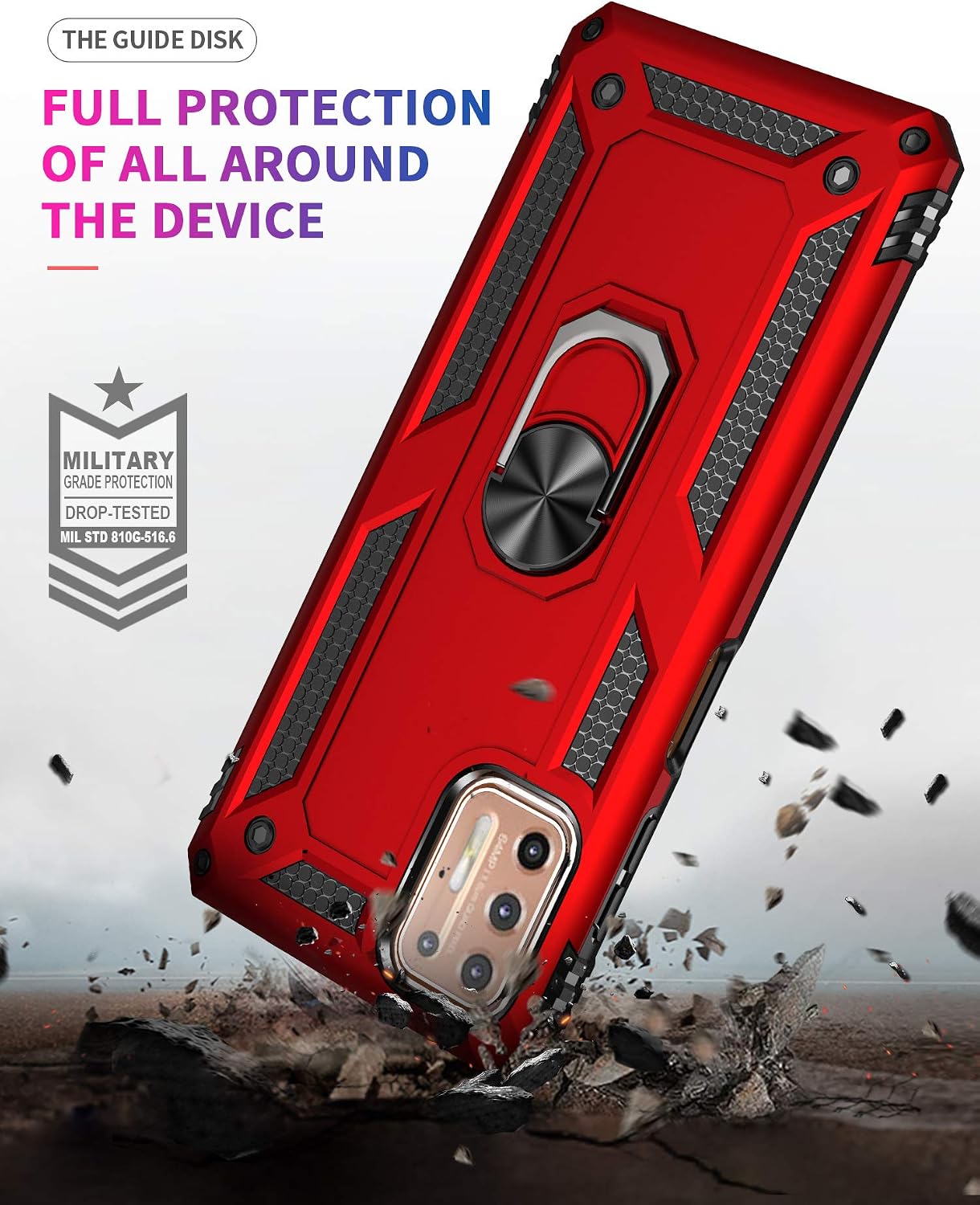 Moto G9 Plus Case, Motorola G9 Plus Case, with Tempered Glass Screen Protectors, Androgate Military-Grade Metal Ring Kickstand 15ft Drop Tested Shockproof Cover Case for Motorola Moto G9+ Black