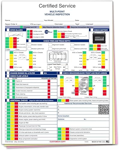 Paquete de 250 hojas de informe de inspección de vehículos multipunto GM Lista de verificación de 3 partes por formularios de recomendación del