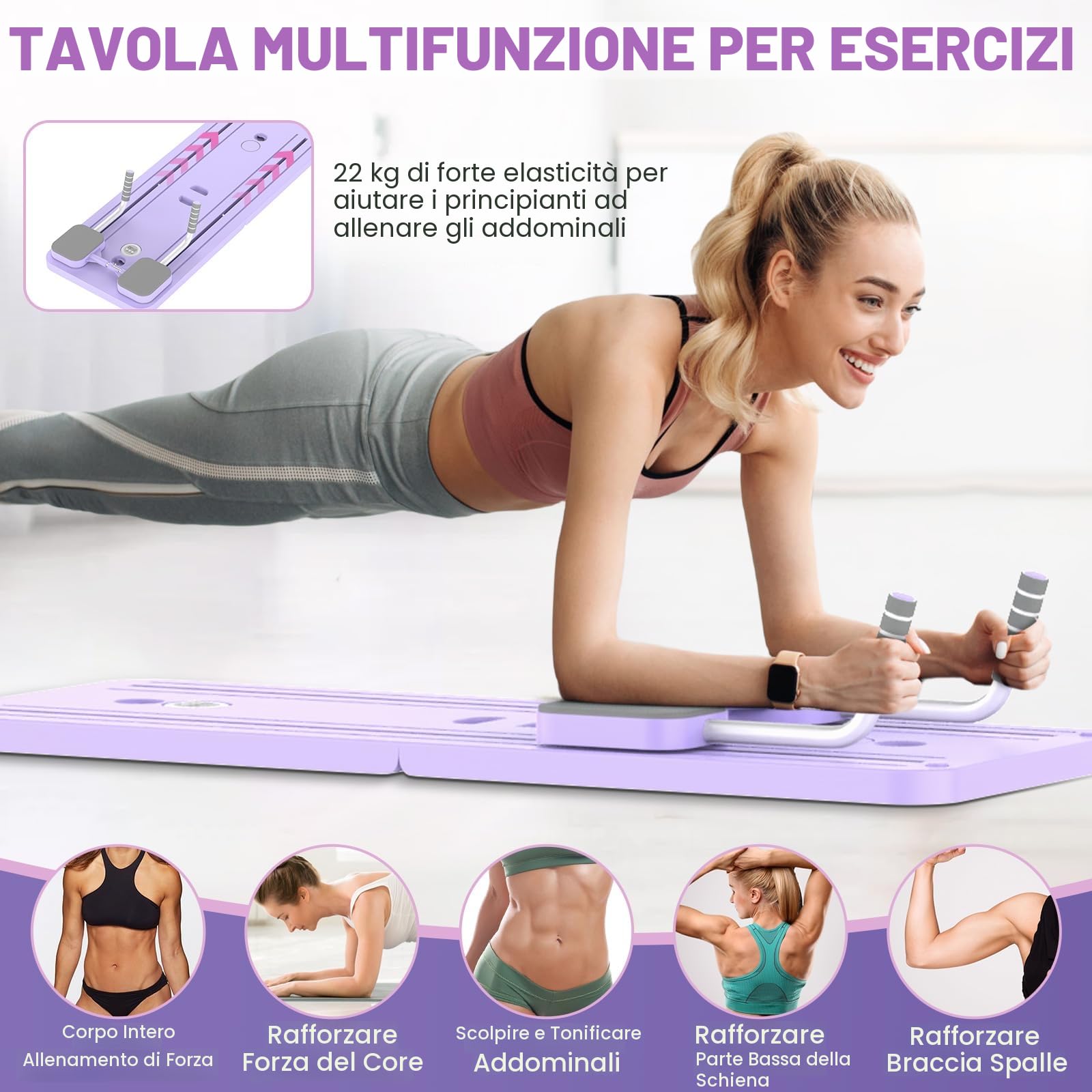 Kit macchinario reformer per pilates 5 in 1 con contatore LED, rullo di rimbalzo automatico, tavola per esercizio multiuso per esercizi a casa