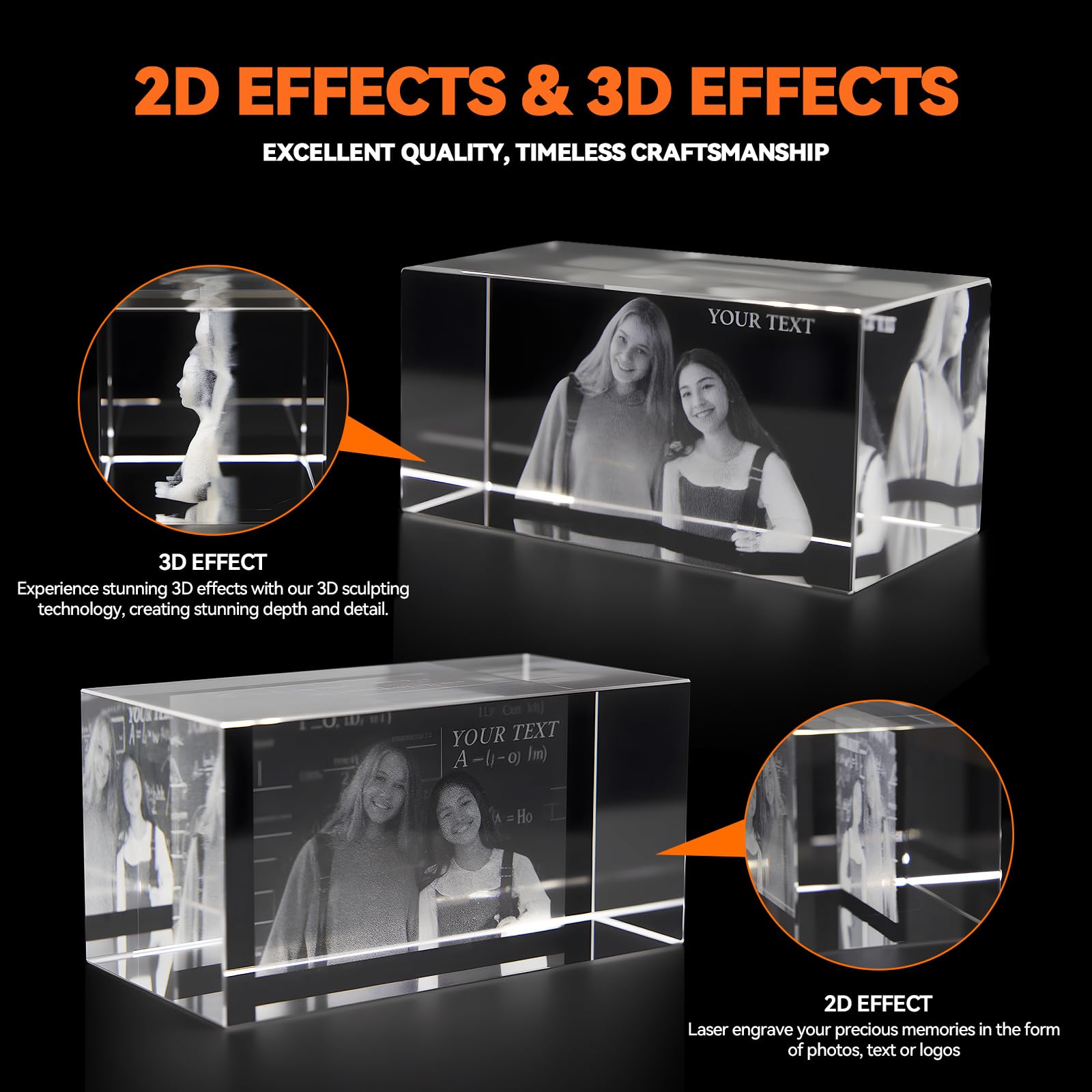 Personalisierter 3D Kristall-Bilderrahmen, 3D Glasfoto Personalisiertes Geschenk mit Ihrem Eigenen Foto für Frauen, Ehefrau, Männer, Mutter, Geburtstag, Hochzeitsgeschenk, Valentinstag, Weihnachten