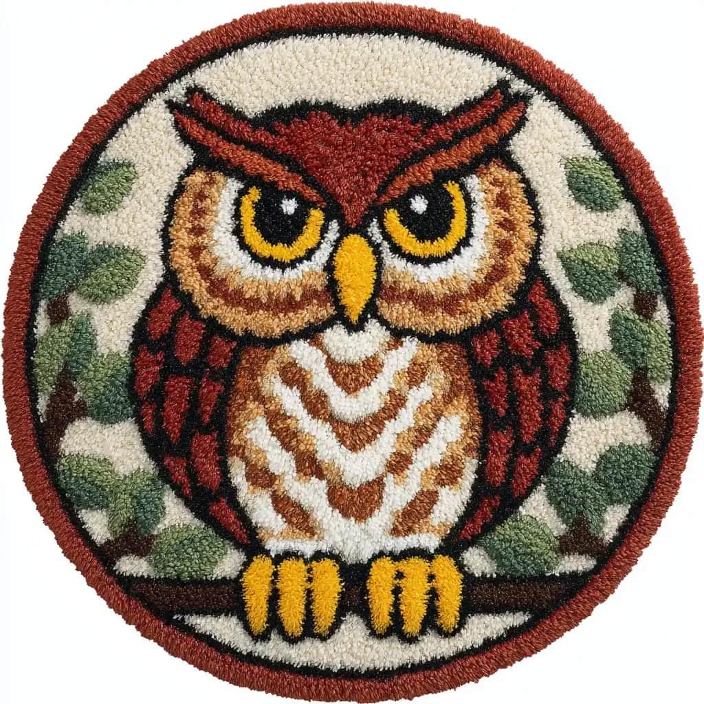 WallustrioaW Round Latch Hook Rug Kits Owl for Adults and Starter 50 * 50Cm