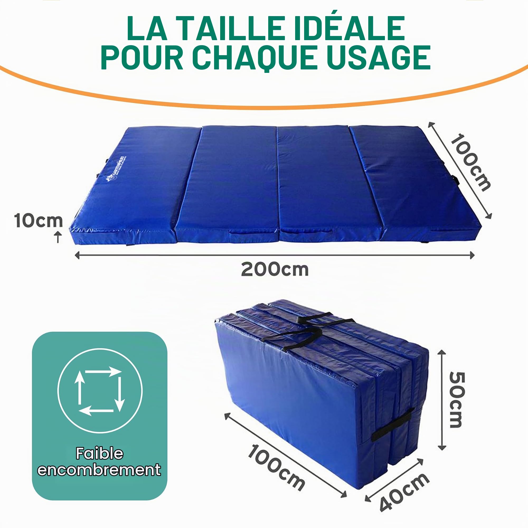 Gartenpirat Tapis universel bleu 200x100x10 cm Tapis de sport pour enfants Tapis à sol souple 4 parties pliable