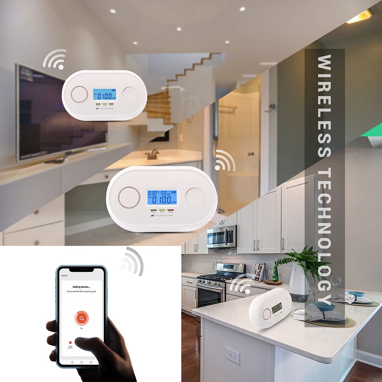 2 détecteurs de monoxyde de carbone connectés DIN EN 50291-1 [VISORTECH]