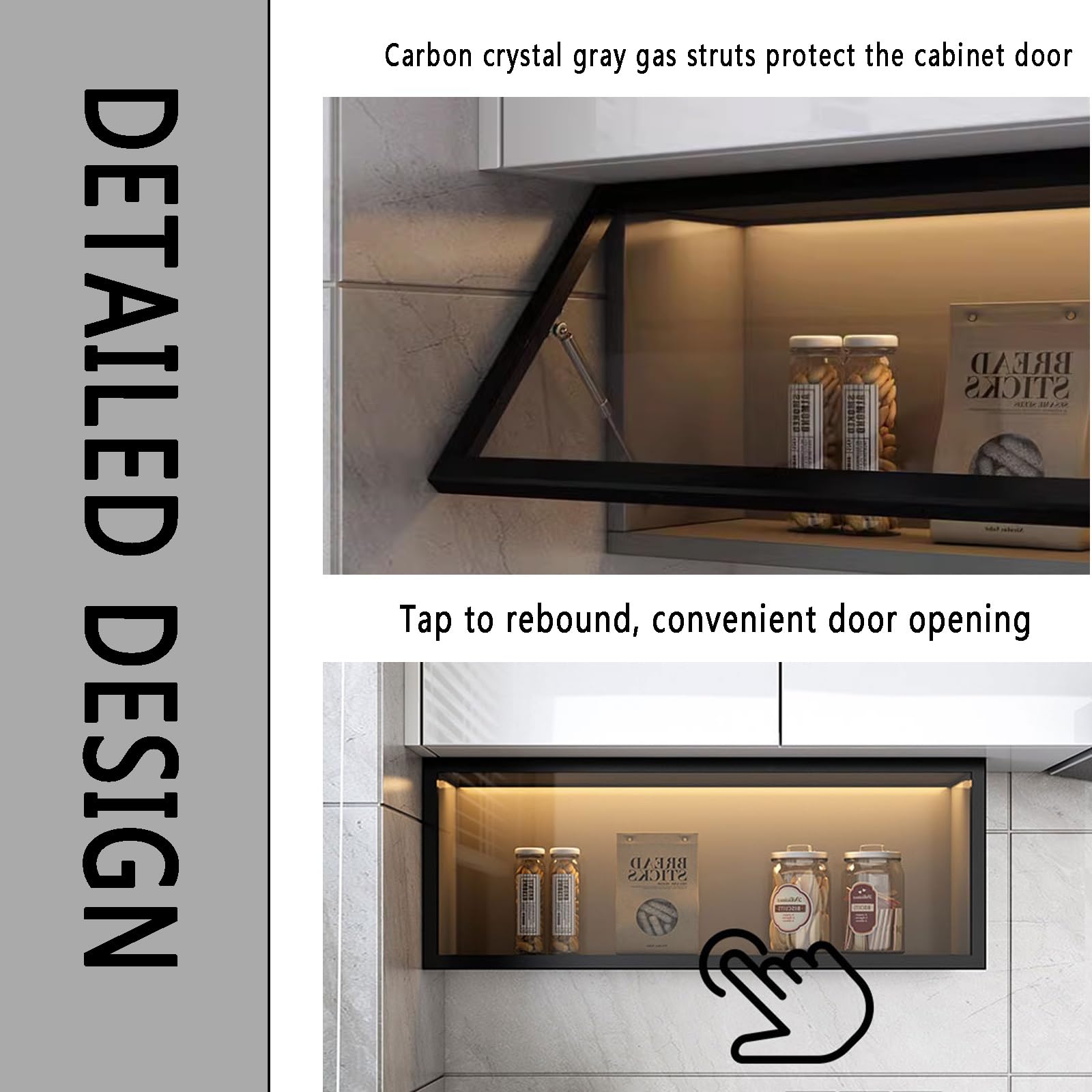Vetrina da parete con ante e illuminazione, installazione senza trapano per cucina, bagno e sala da pranzo
