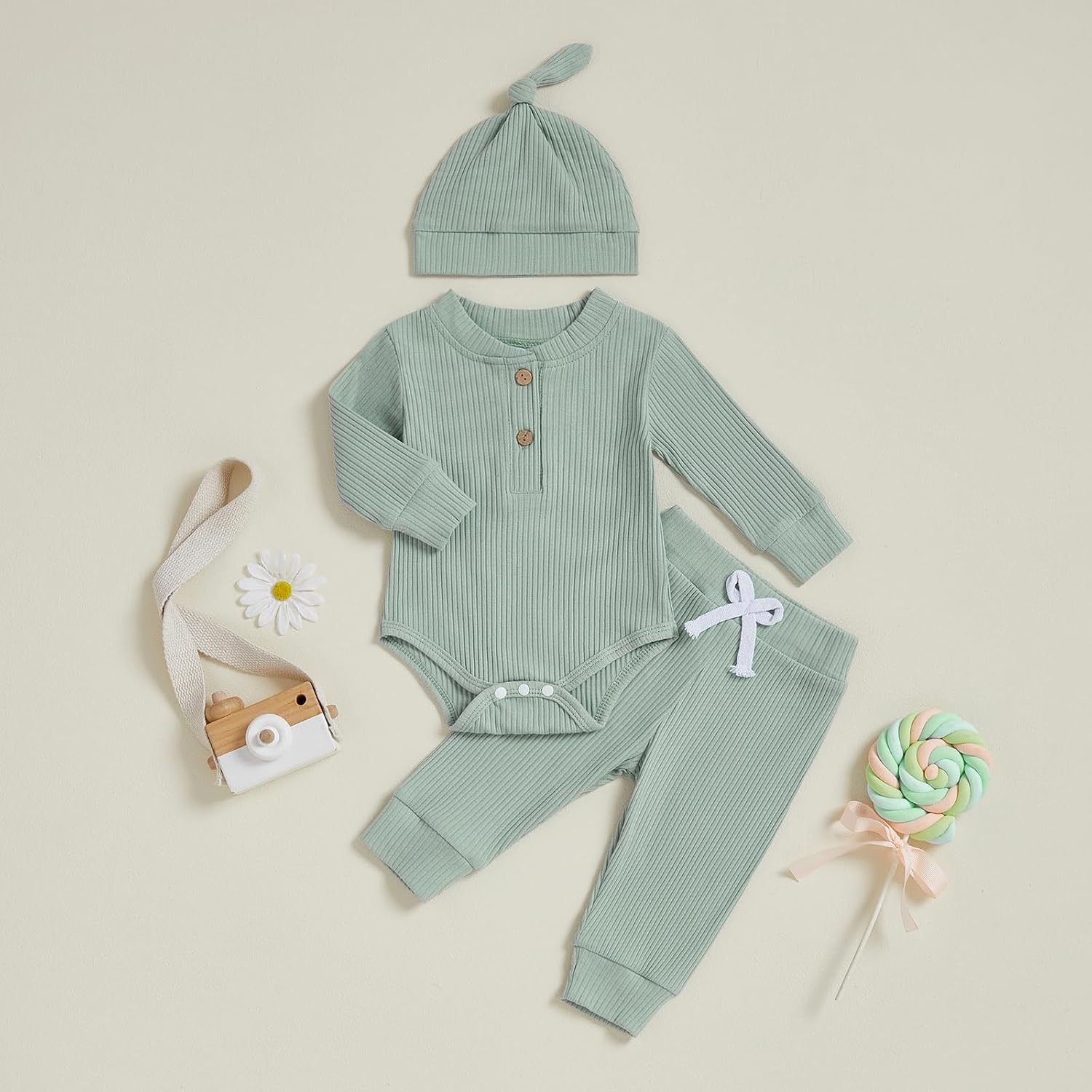 Murnouche Newborn Baby Boy Clothes 0 3 6 12 18 Months Ribbed Knitted Romper Pants with Hat Fall Winter Outfits - Image 6