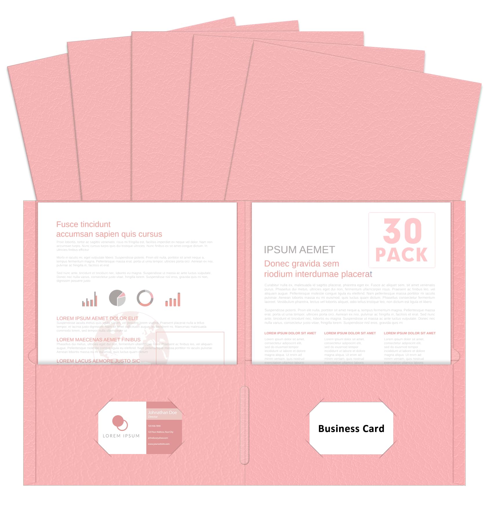 Two Pocket Folders, PANDRI 30 Pack 2 Pocket Folders, Letter Size Paper File Folder for School Office Home Business, Pink