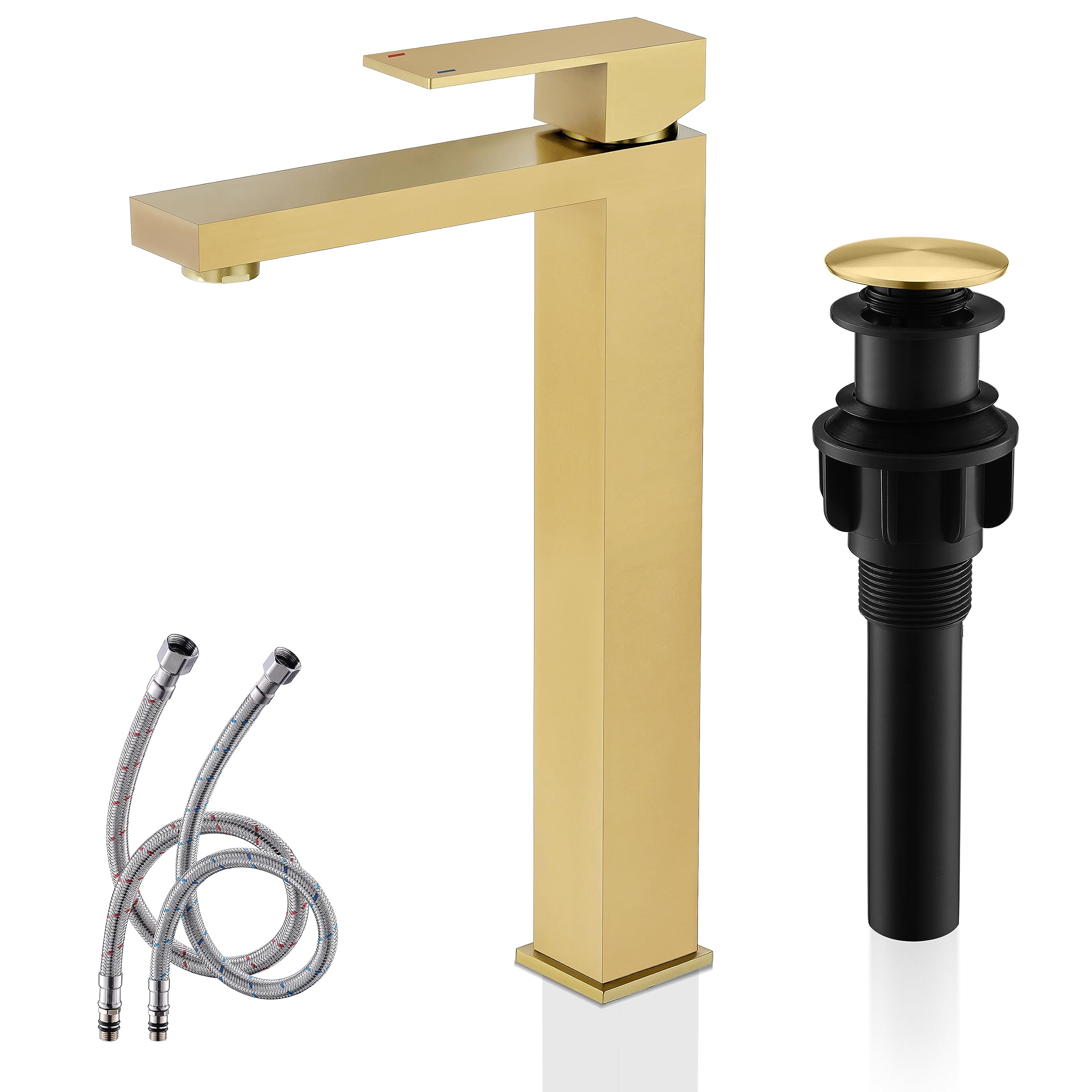KENES Brushed Gold Tall Bathroom Faucet, Single Handle Bathroom Vessel ...