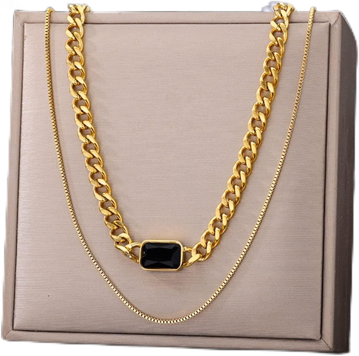 WILLWA ステンレススチール ジオメトリペンダント 多層チェーン チョーカーネックレス レディース ウェディングアクセサリー