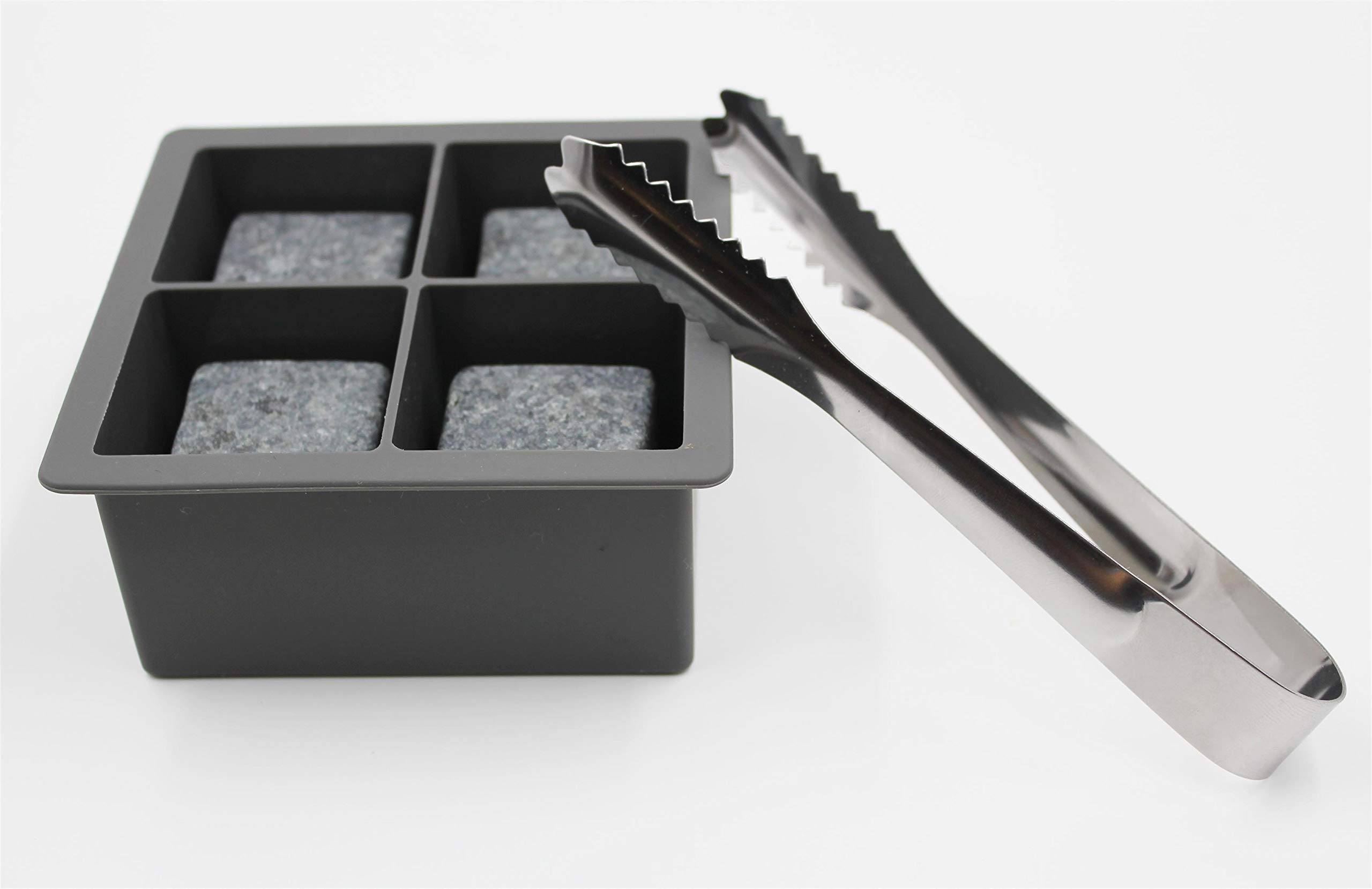 Whisky Stone Set include 4 Large Granite Whisky Rocks + Silicone Ice cube tray + Stainless steel Tong. Large and reusable whisky stone could chill your Whisky & Beverage longer, and keep the drink coo