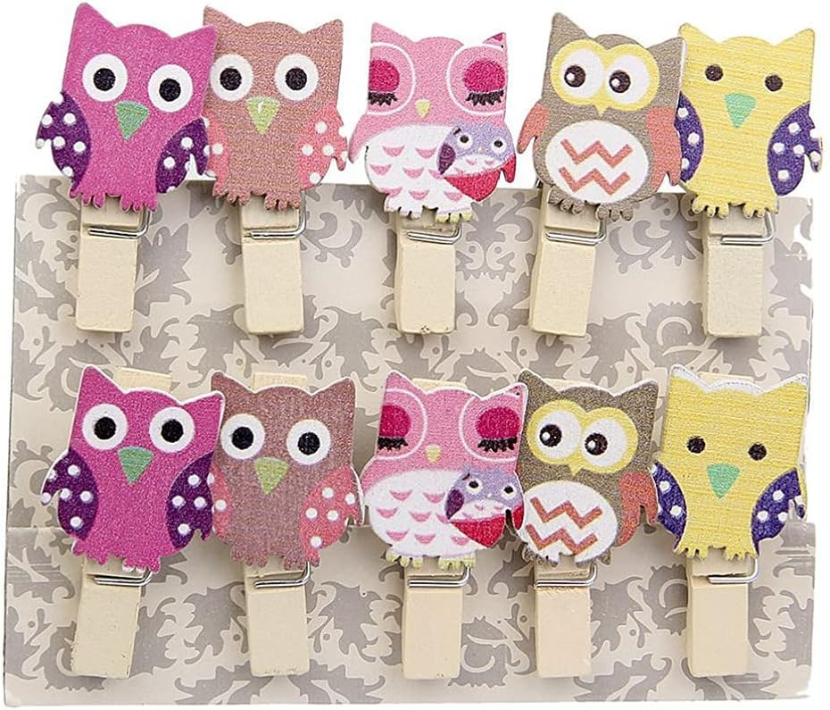 Wooden Clothespins Owl Decor with Burlap Rope, 10 Pcs Mini Wooden Owl Clips for Photo Hanging, Craft Projects, Rustic Home & Garden Decoration, Perfect for DIY Lovers and Party Favors