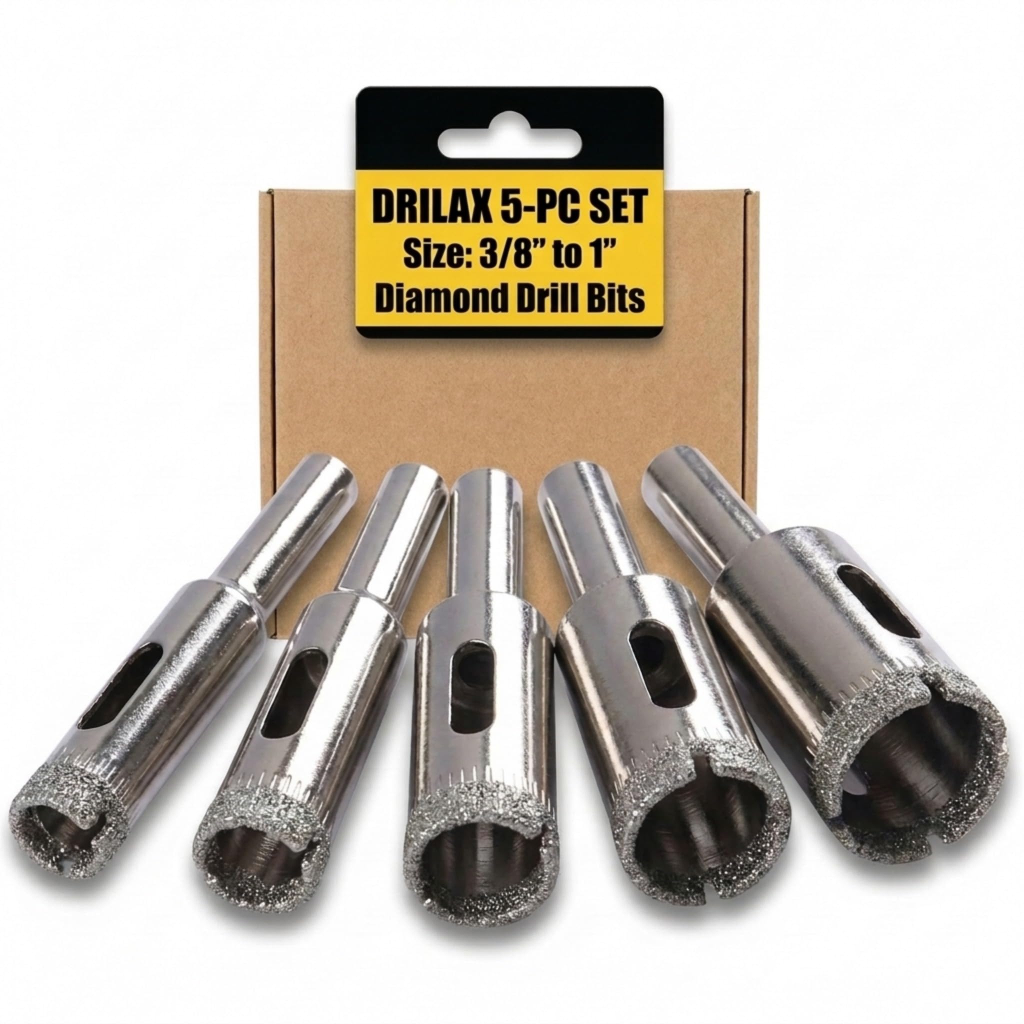 Drilax 5-Pc Diamond Drill Bits Set (3/8 inch to 1 inch) – Heavy-Duty Hole Saw Kit for Glass, Tile, Ceramic, Granite & Stone, 1-1/8" Depth Precision
