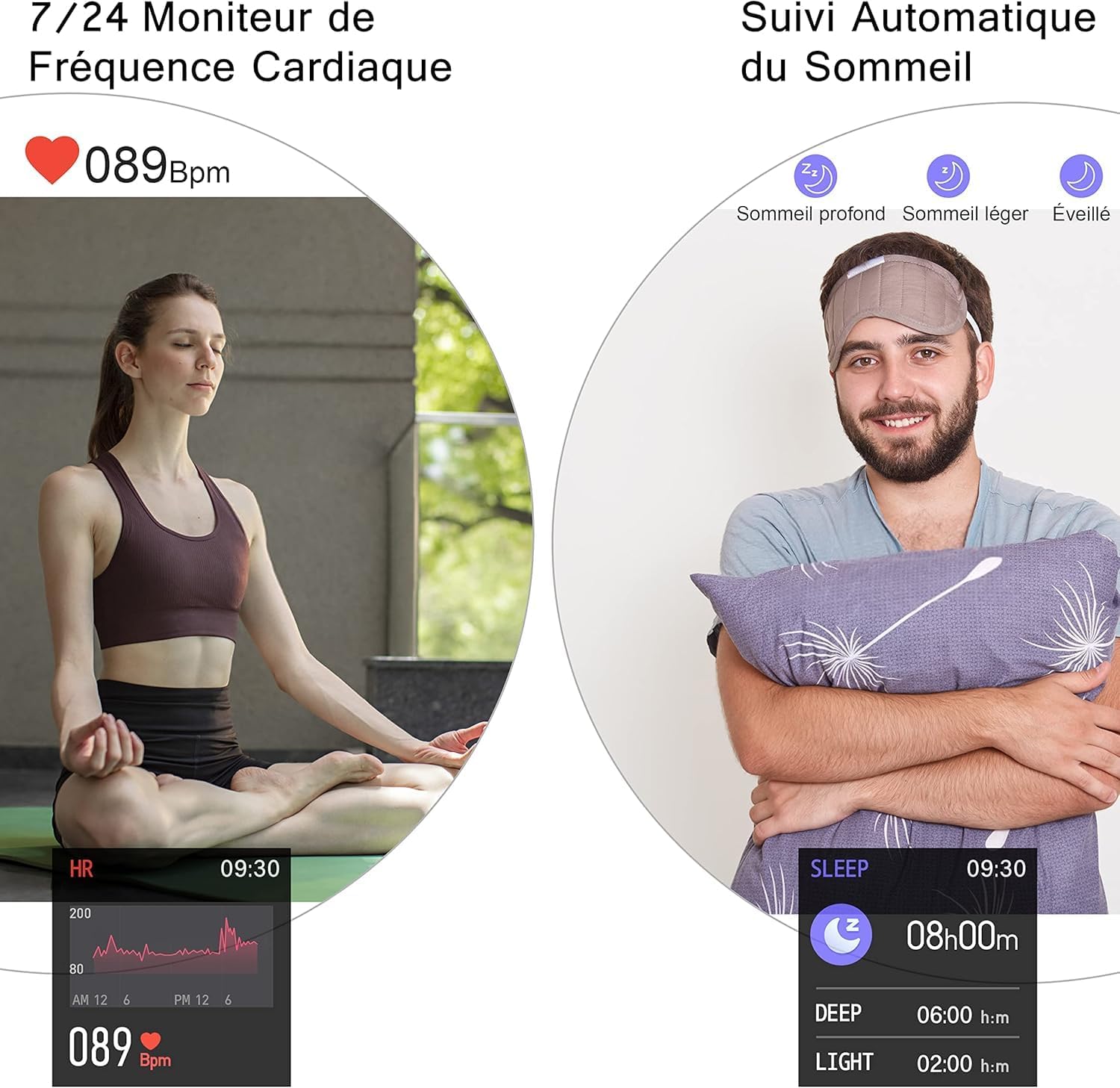 Smartwatch displaying heart rate and sleep tracking data
