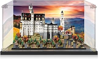 Sungvoolレゴアーキテクチャー ノイシュヴァンシュタイン城21063専用アクリルディスプレイボックス, 防塵設計, UVカット機能付き, 自立型ブラックベース収納ケース ,強化構造でモデルを守る , サイズ:50CMx25CMx33CM(ディスプレイボックスのみ)