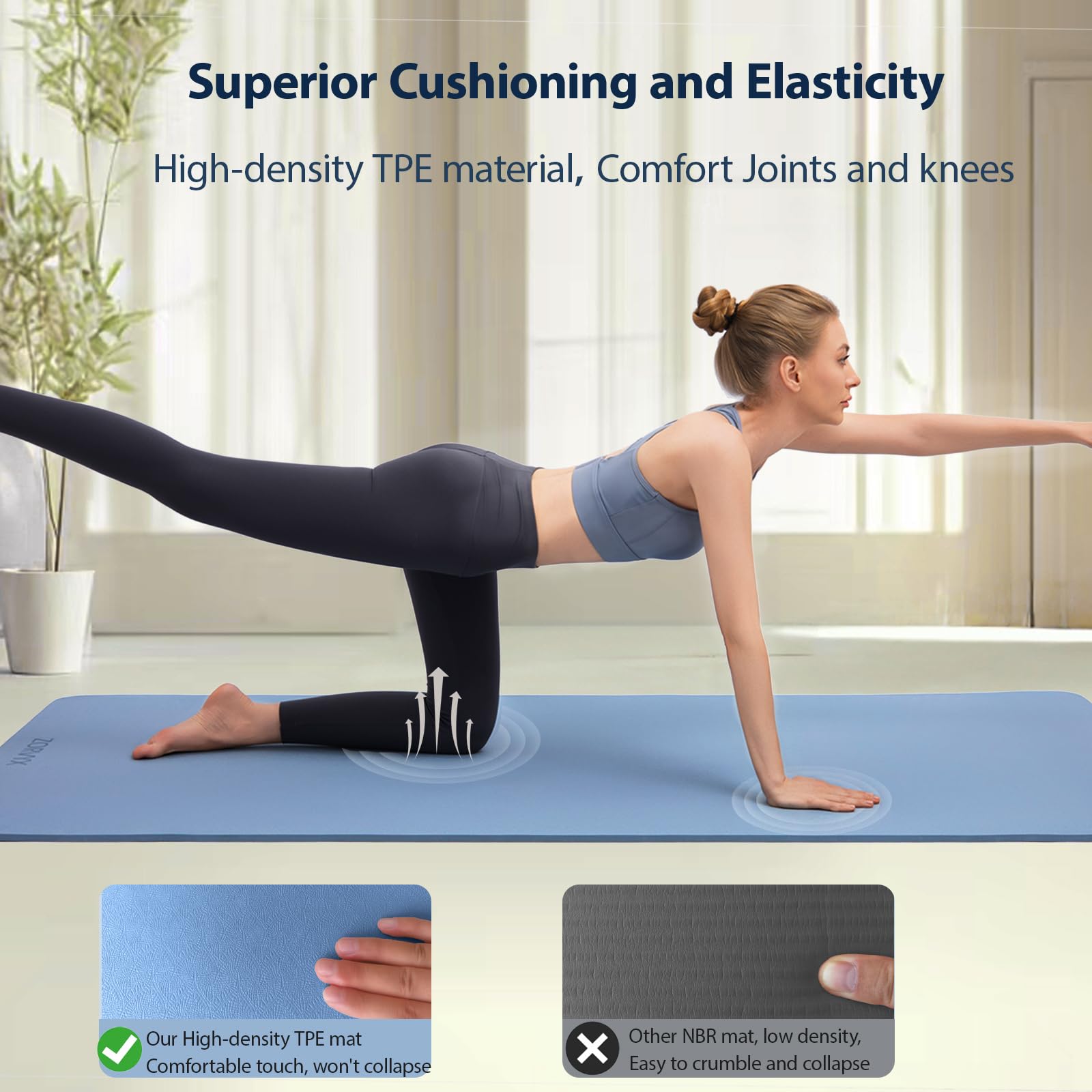 Tapis Yoga Epais 200×100cm TPE 10mm Epais Tapis de Sport Antidérapant et Confortable, Large Tapis de Gym Fitness Pilates Exercice pour Maison et Exterieur