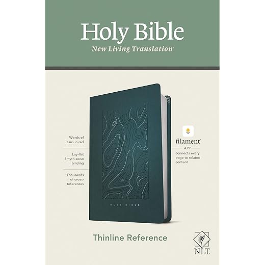 NLT Thinline Reference Holy Bible (Red Letter, LeatherLike, Earthen Teal Blue): Includes Free Access to the Filament Bible App Delivering Study Notes, Devotionals, Worship Music, and Video