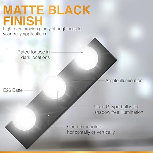 Vista 15 de DYSMIO Lighting - Tira de tres luces para tocador de estilo Hollywood con placas doradas, accesorios de calidad de salón para dormitorio, baño, Oro