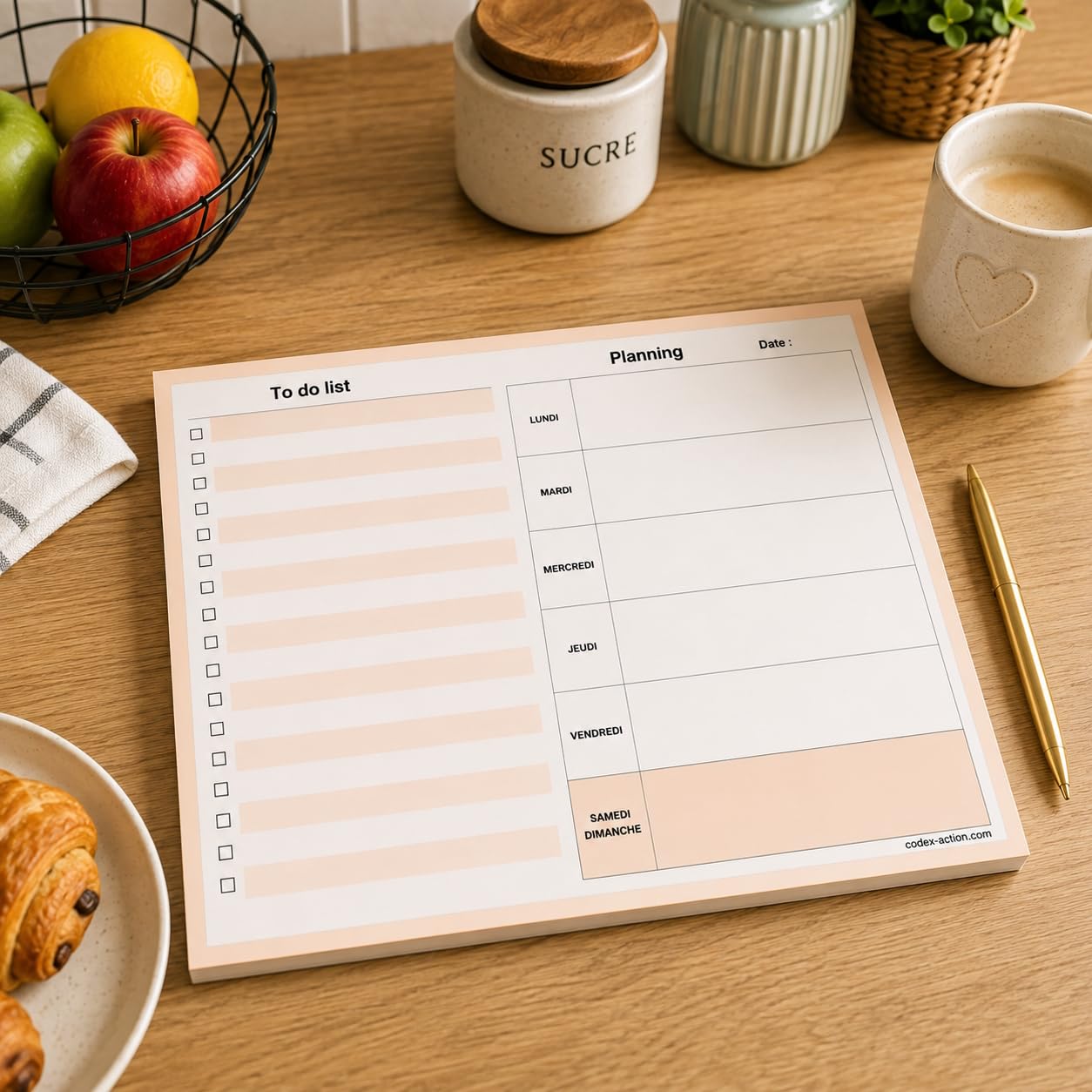 A4-Wochenplaner mit To Do List – Wochenkalender undatiert – 52 abnehmbare Blätter – Wochen-Organizer für Büro, Arbeit und Familie (Braun)