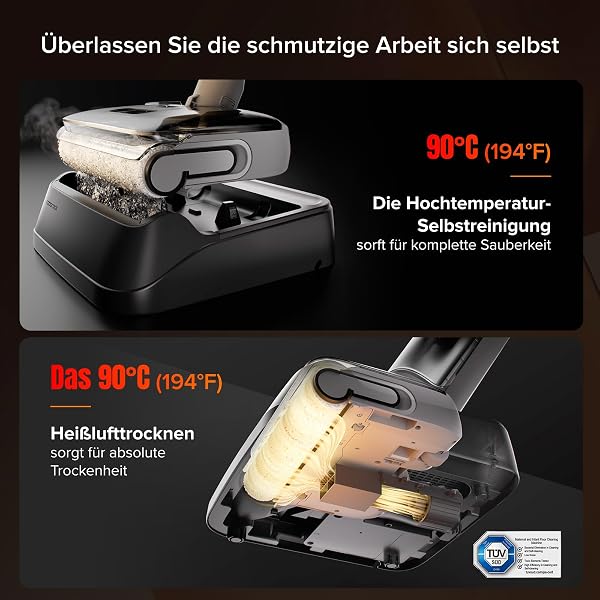 roborock F25 GT Nass Trockensauger, 180° Lay-Flat Saugwischer, 90°C Hochtemperatur Selbstreinigung, 20.000 Pa Akku Staubsauger mit Wischfunktion, Wischsauger Kabellos Anti-Tangle für HarteBoden - 4