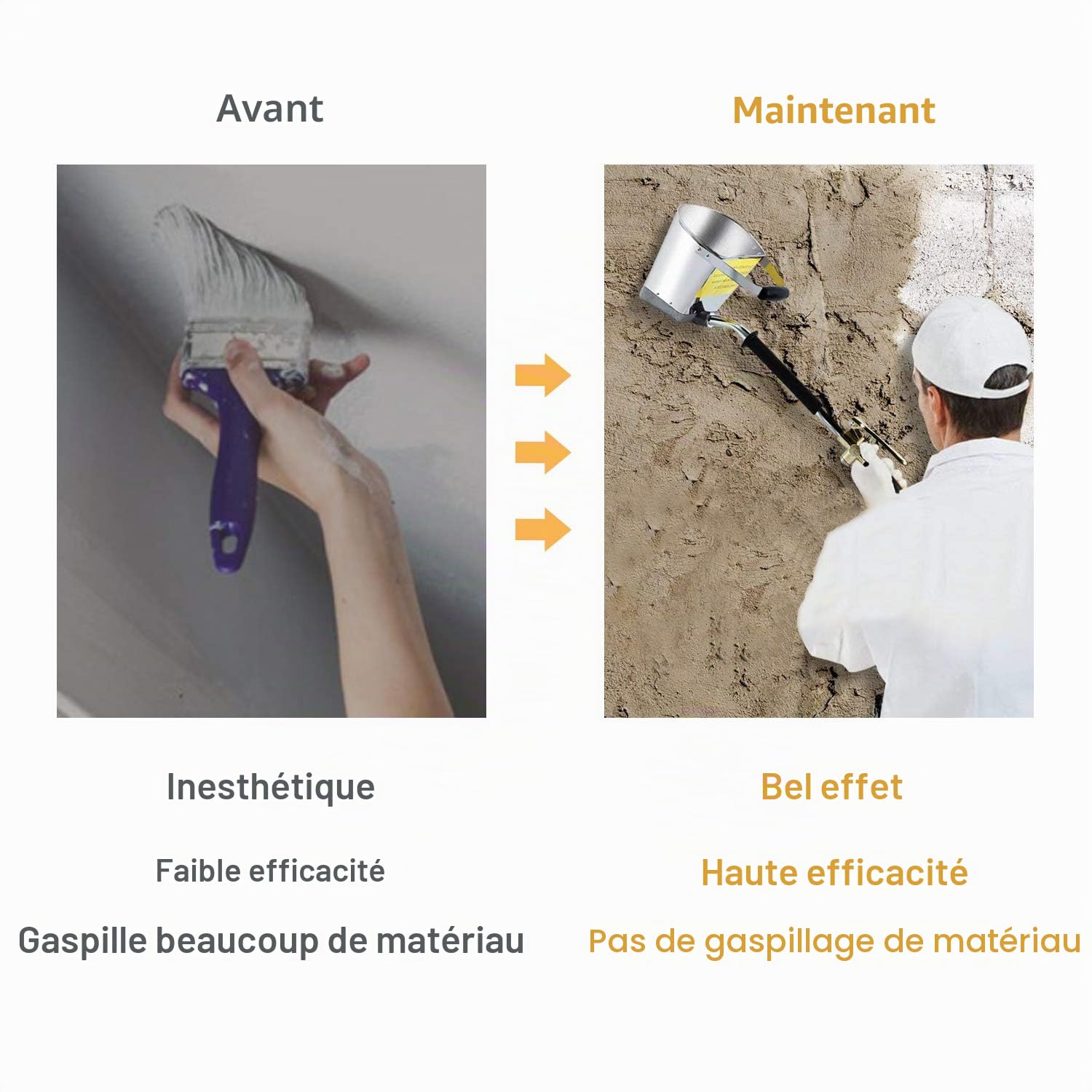 Pulvérisateur de Mortier Multifonctionnel Ciment Pistolet à Trémie Pulvérisateur de Plâtre avec 8 Buses Métalliques en Acier Inoxydable pour Mur