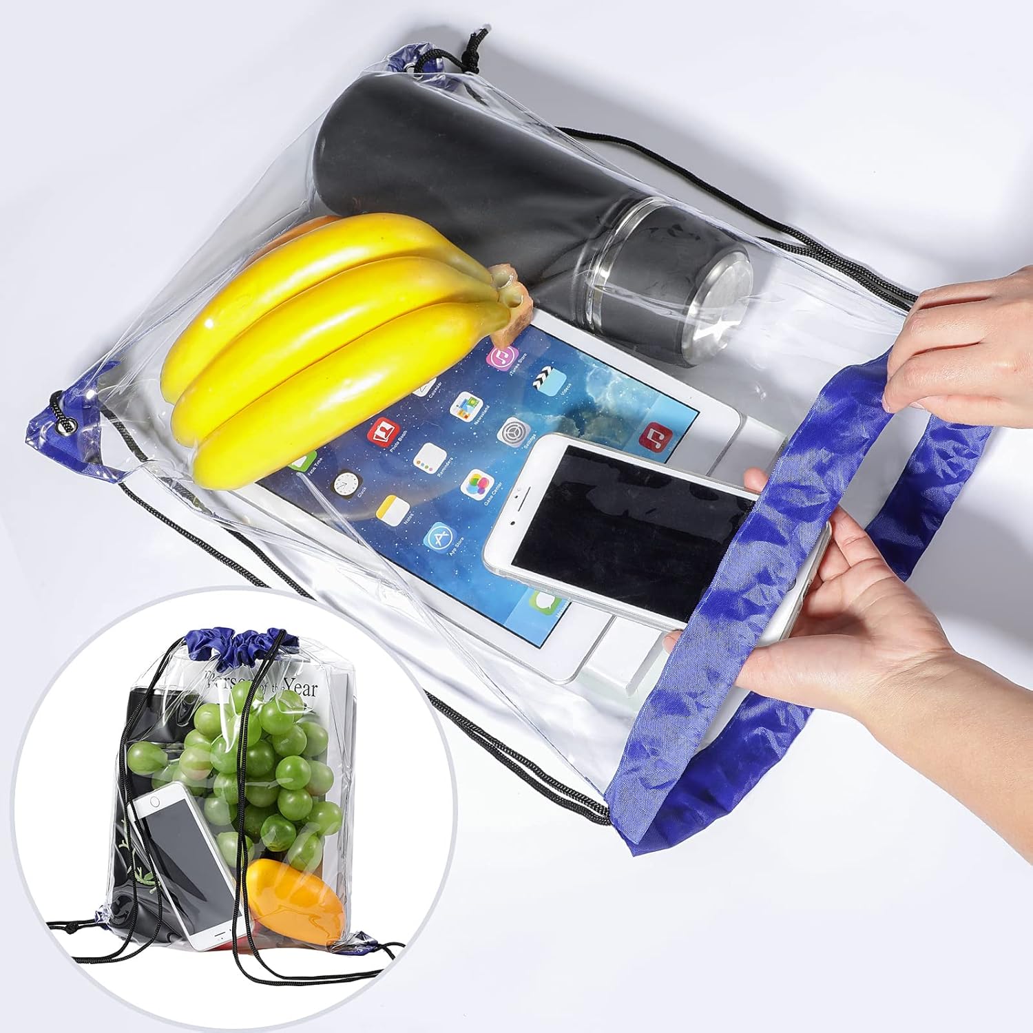 Riakrum 15 Pieces PVC Clear Drawstring Bag Small Waterproof Clear Plastic Drawstring Backpack For Stadiums Sporting Events (Blue) - Image 4