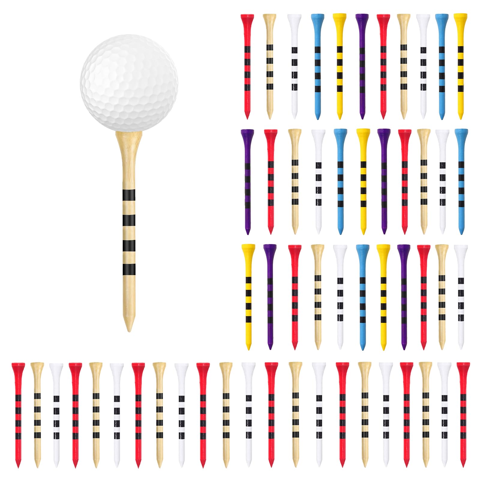 Tees de Golf 83mm Madera Multicolores Accesorios para Golfistas Aficionados y Profesionales