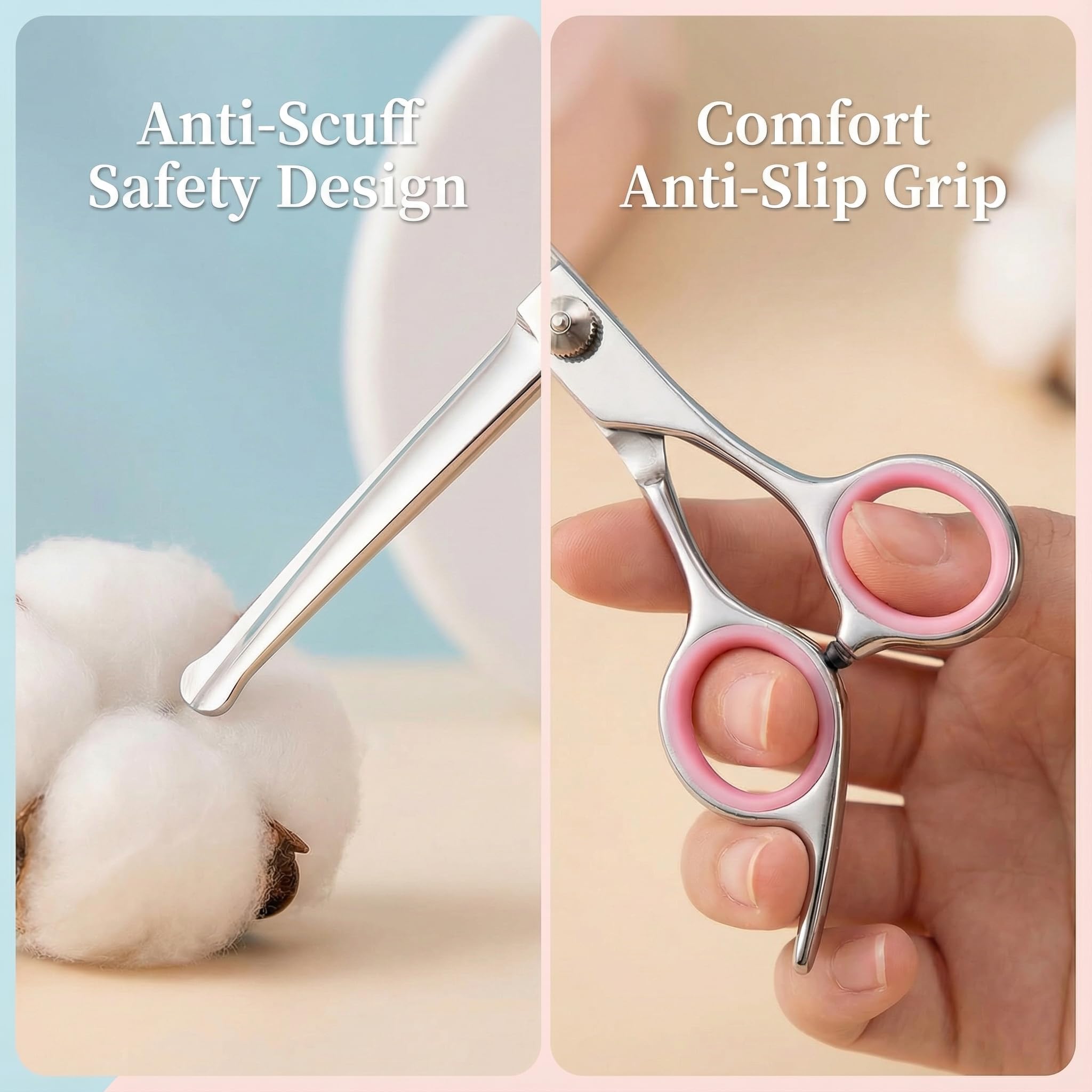 Forbici da donna per peli pubici con punta arrotondata e rasoio per bikini, per la sicurezza delle aree sensibili, in acciaio inox, impugnatura ergonomica (rosa)