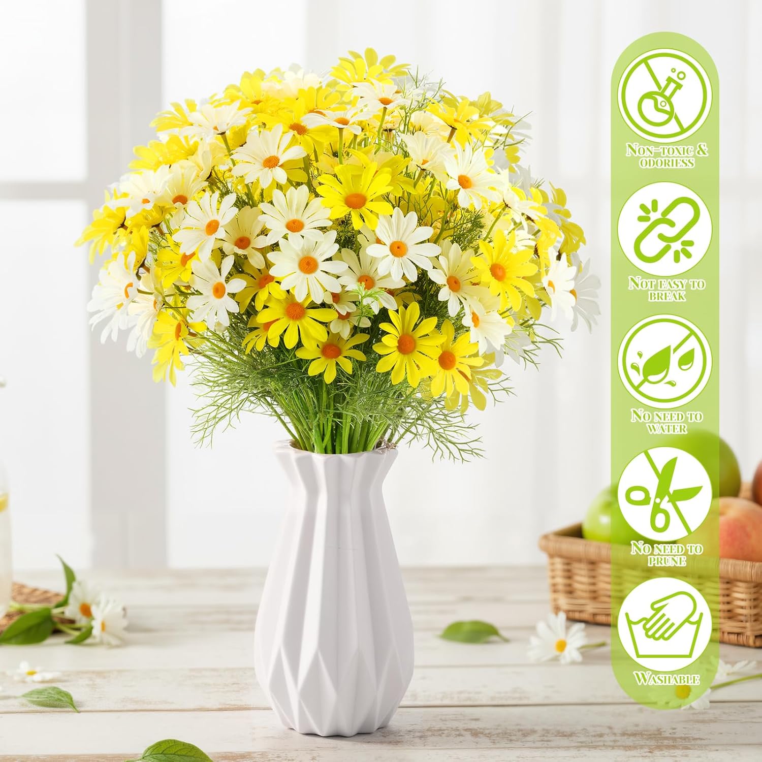 Giegxin Artificial Daisy Flowers Fake Wildflowers Bulk UV Resistant Silk Faux Flowers Plants for Outdoor Porch Garden Patio Wedding Home Indoor Decoration(White,Yellow,100 Pcs)