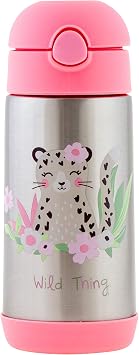 Stephen Joseph Double Wall Stainless Steel Bottles, Insulated Water Bottle for Kids Toddlers, Vacuum Insulated Bottle with Straw, BPA-Free Water Bottle 11.8 Ounces, LEOPARD