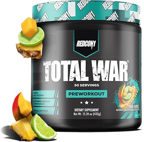 REDCON1 Total War - Polvo de preentrenamiento, lima kiwi, beta alanina + citrulina malato apto para dieta cetogénica para hombres y mujeres con 320