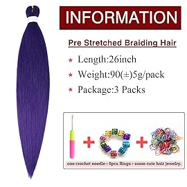 Purple Braiding Hair Pre Stretched 26inch 3 Packs Braiding hair Extensions Synthetic Crochet Braids, Hot Water Setting Professional Soft Yaki Texture. (26inch(3Packs),Purple)