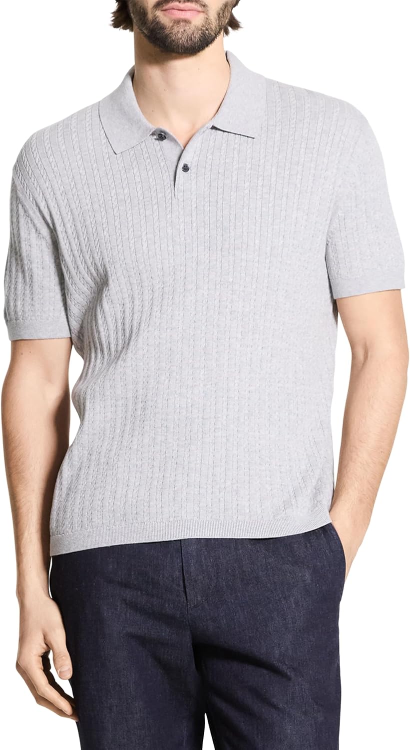 Theory Men's Short Sleeve Cable Polo in Eco Breach