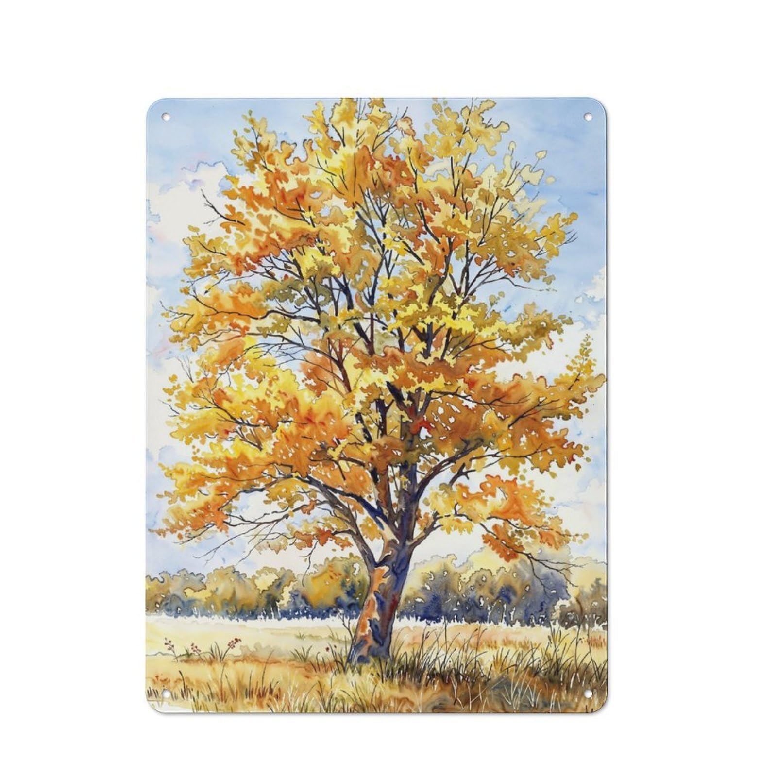 Junmoney Golden Autumn Majesty Retro Tin Wall Plaque 40X30cm For Kitchen Or Home Bar, For Home Interiors, Feature Walls And Decorative Displays