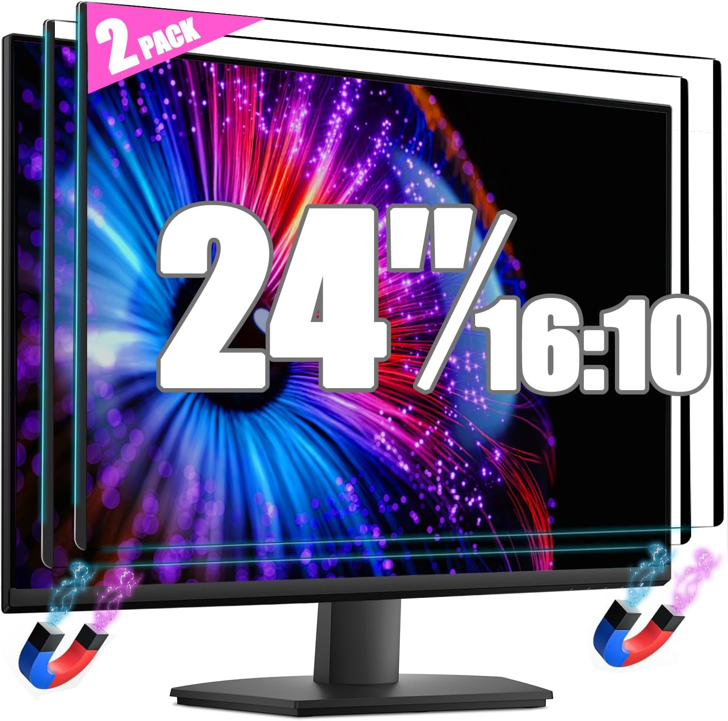 [2 Pack] Magnetic Anti Blue Light Screen Protector for 24 inch 16:9 Widescreen Monitor, Anti Glare & Removable, UV Eye Protection Filter Film Panel Scratch Blocking Computer Desktop PC