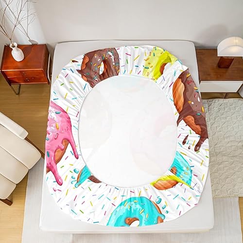 Miniatura 7 de Erosebridal Juego de ropa de cama de donas para niños y niñas, funda de cama de postre rosa chocolate, sábana bajera ajustable tamaño matrimonial