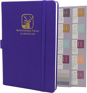 Academic Diary 2023-2024 - 18 Month Week to View Diary from Jul. 2023 to Dec.2024,A5 Hardcover Agenda, Weekly & Monthly Planner with Monthly Tab,Thick Paper, Inner Pocket,Elastic Closure (Purple)