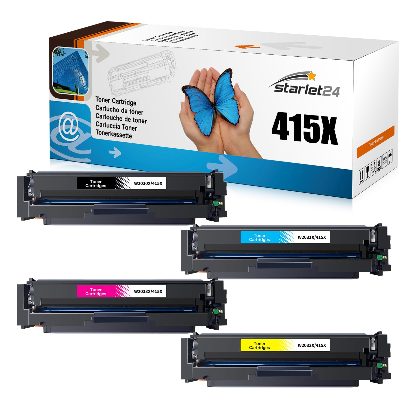 Starlet24 4X 415X Toner Kompatibel Toner für HP 415X W2030X W2031X W2032X W2033X Mit Chip als Ersatz für LaserJet Pro MFP M479fdw M479fdn M479fdw M454dw M454dn