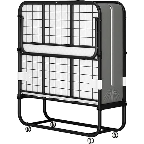 Greenvelly Folding Bed with Mattress, Portable Roll Away Beds for Adults, 75" x31" Foldable Bed with 5" Memory Mattress, Rollaway Guest Bed for Easy Storage, Dorms, Apartments, Overnight