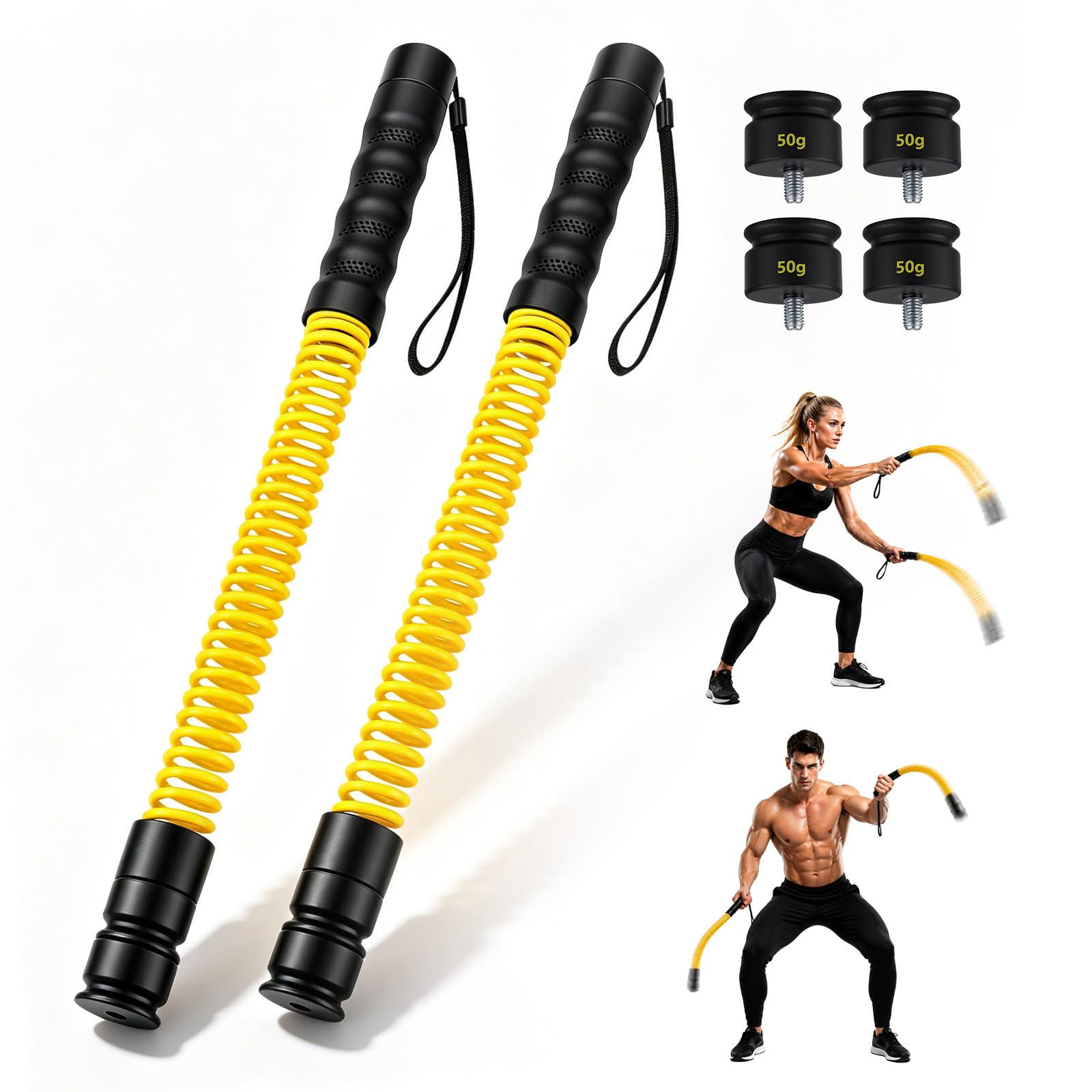 Battle Rope Ohne Seil mit Gewichtsringen – Verstellbare Battle Ropes (50-70 lbs) für Zuhause, Leise Seillose Battle Rope mit Silikon Griff, Ideal für Ganzkörpertraining, Fettverbrennung & Krafttrainin