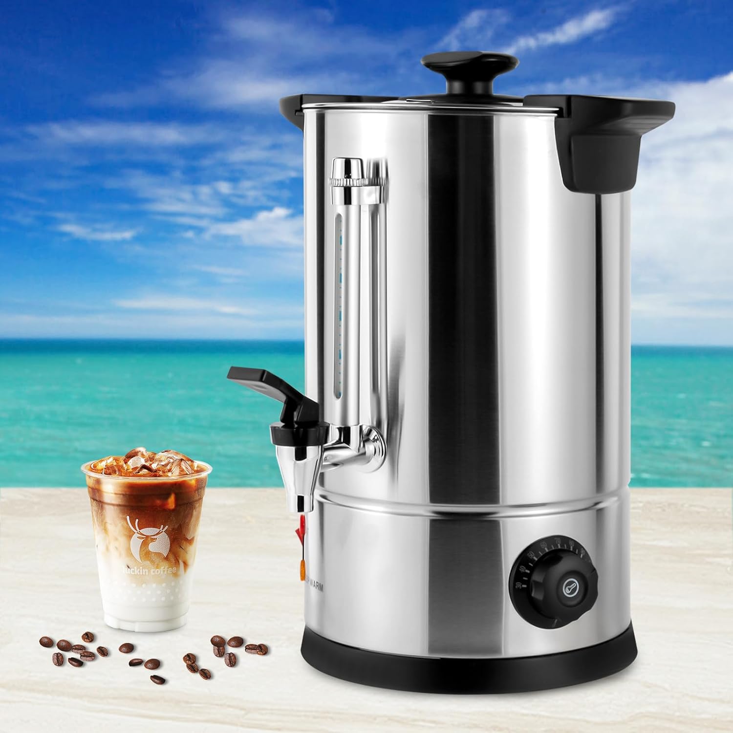 8L Commercial Coffee Urn, 1KW 110V 6.1L Stainless Steel Tea Maker Hot Water Beverage Dispenser for Buffet, Catering, Wedding, Gathering (30-110°C/86-230°F Adjustable Temperature)