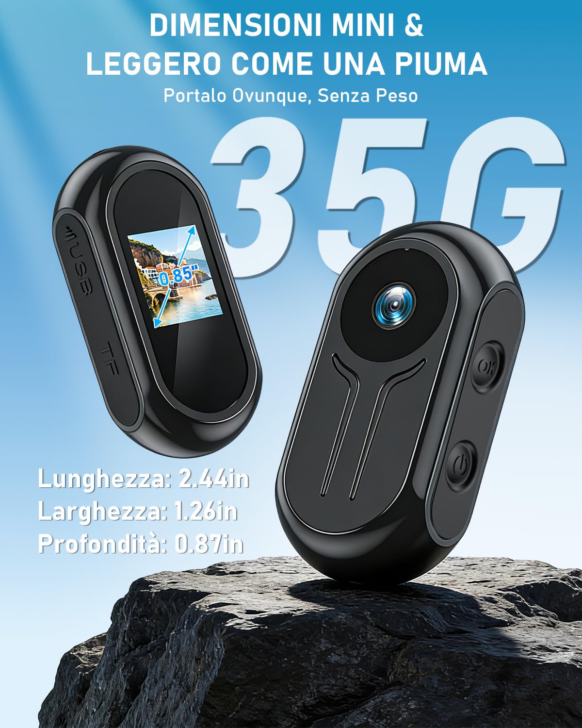 Action Cam con WiFi 2K Ultra-HD, Mini Body Cam con Registrazione, Telecamera Moto con Grandangolo da 120° con schermo, Videoregistratore indossabile a mani libere per Vlog Bicicletta