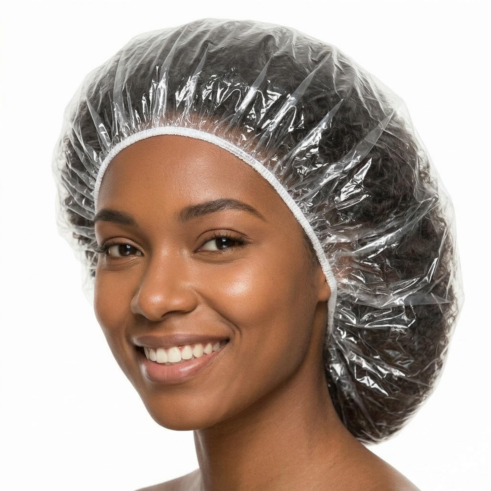 Photo 1 of 10 Pcs Oversized Disposable Plastic Shower Caps, Up to 23.6 Inch