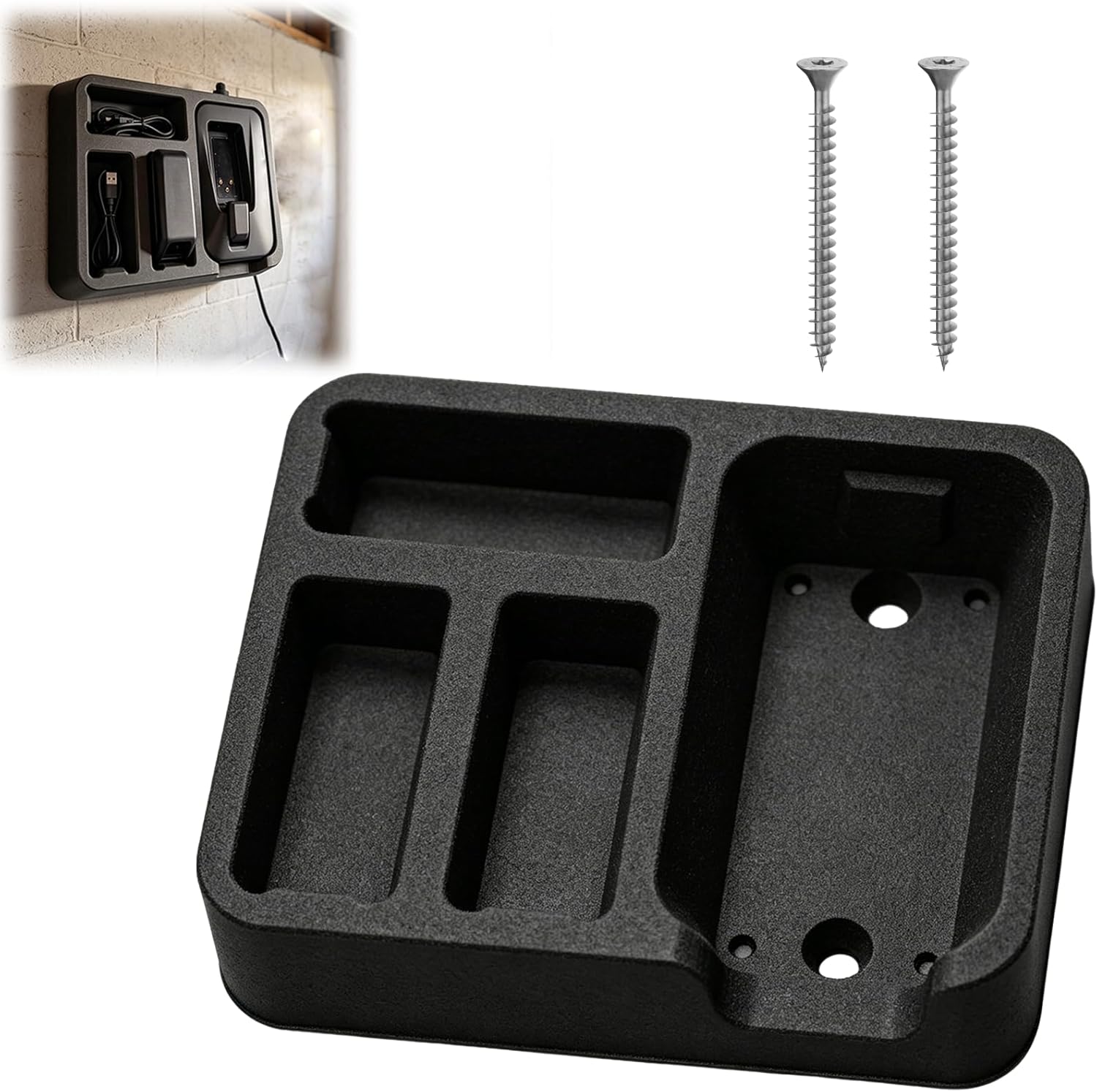 Wall Mount Holder Compatible with SRAM AXS Battery Charger Single Dual Charger Dock Firm Material 3 Battery Storage Rack Organizer for Workshop Garage Space Saving Solution (Dual)