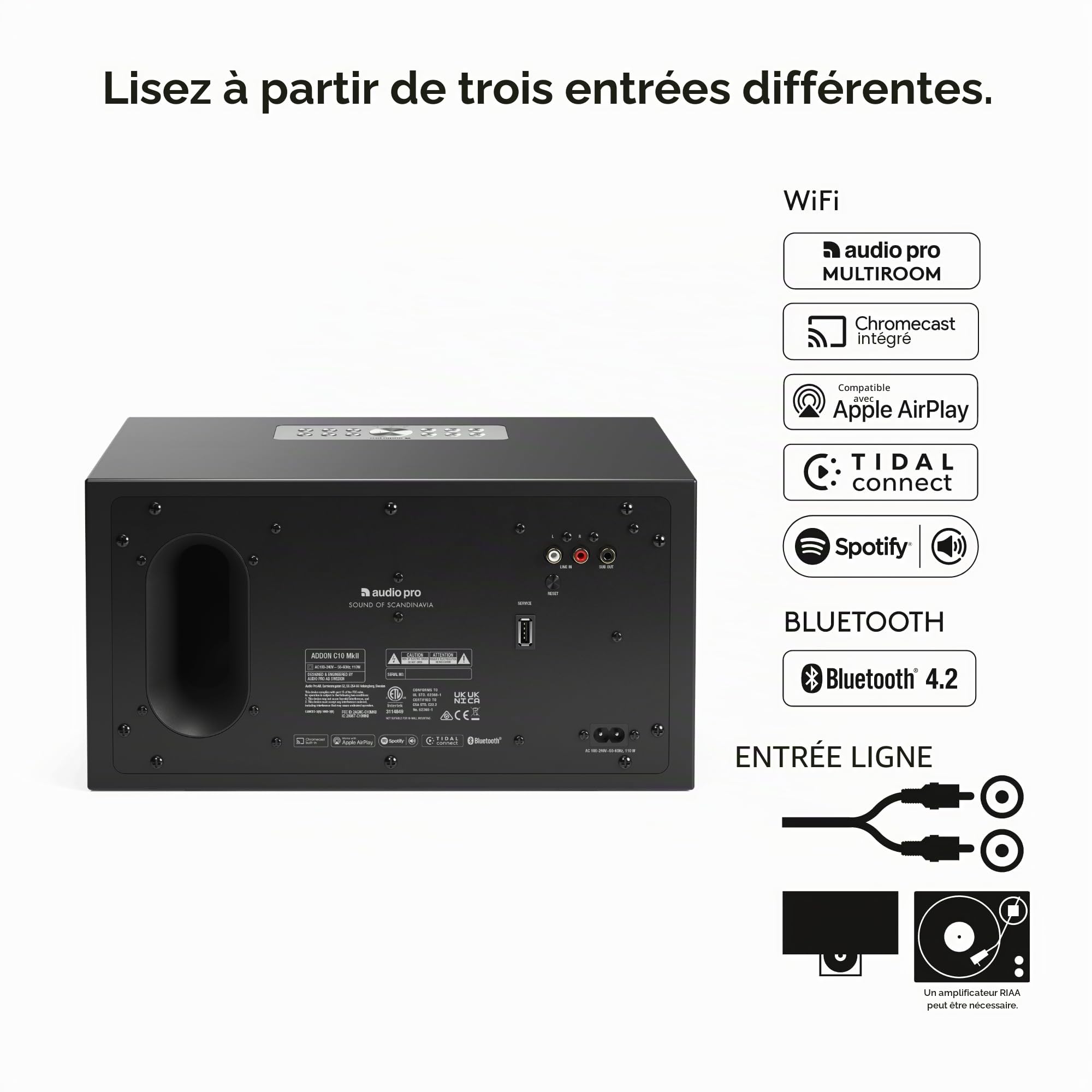 Audio Pro C10 MkII - Enceinte Portable Multiroom avec Bluetooth - Smart Speaker sans Fil avec Contrôle par Application & Spotify, AirPlay & Chromecast - Noir