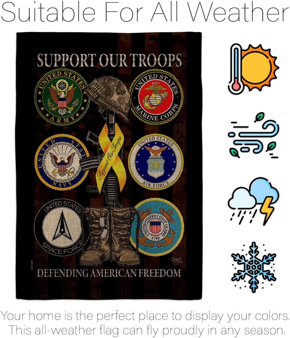 United We Support Burlap Garden Flag - Set Wall Hanger Armed Forces Service All Branches Honor State American Military Veteran Official - House Banner Small Yard Gift Double-Sided 13 X 18.5